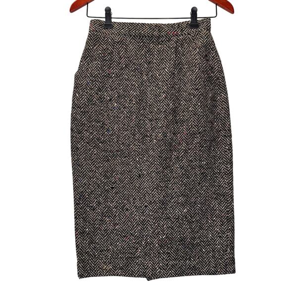 VTG Album by Kenzo Wool Linen Blend Plaid Pencil Skirt Sz 4 Academia 80s Classy - Picture 1 of 10